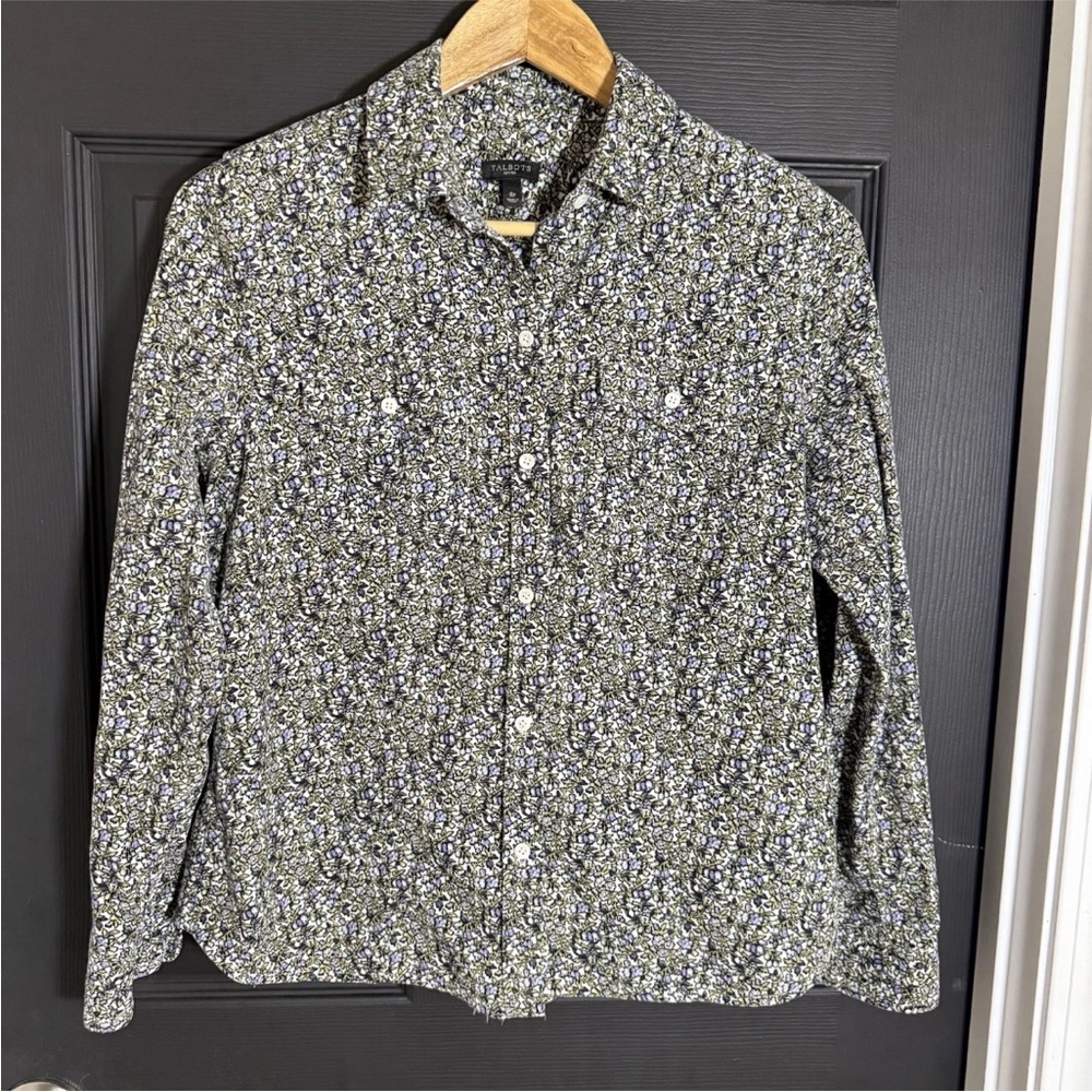 Talbots Women's Black and White Floral Button Down Shirt
